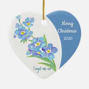 Custom Dated Christmas Forget-me-not Flower Ceramic Tree Decoration