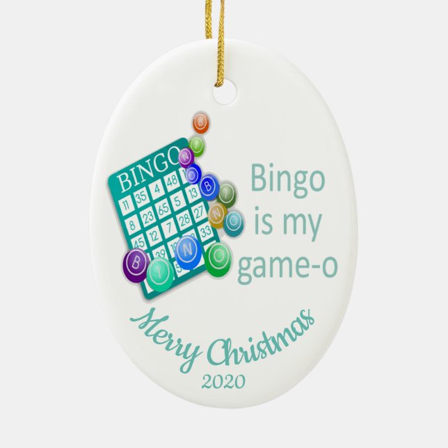 Custom Dated Christmas Fun Bingo Quote Ceramic Tree Decoration (Back)