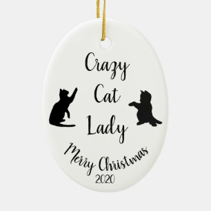 Custom Dated Christmas Fun Crazy Cat Lady Ceramic Tree Decoration