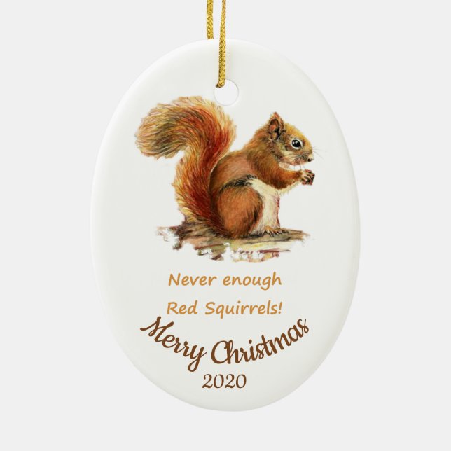 Custom Dated Christmas Fun Red Squirrel Quote Ceramic Tree Decoration (Back)