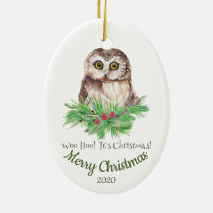 Custom Dated Christmas Funny Owl Quote Ceramic Tree Decoration