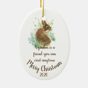 Custom Dated Christmas Gardening Quote Bunny Ceramic Tree Decoration