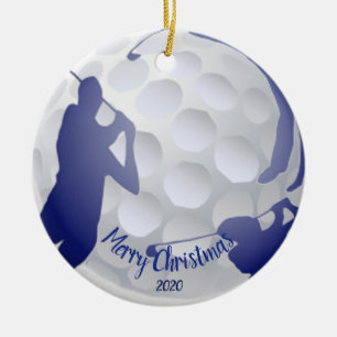 Custom Dated Christmas Golfing Golfer Fun Ceramic Tree Decoration