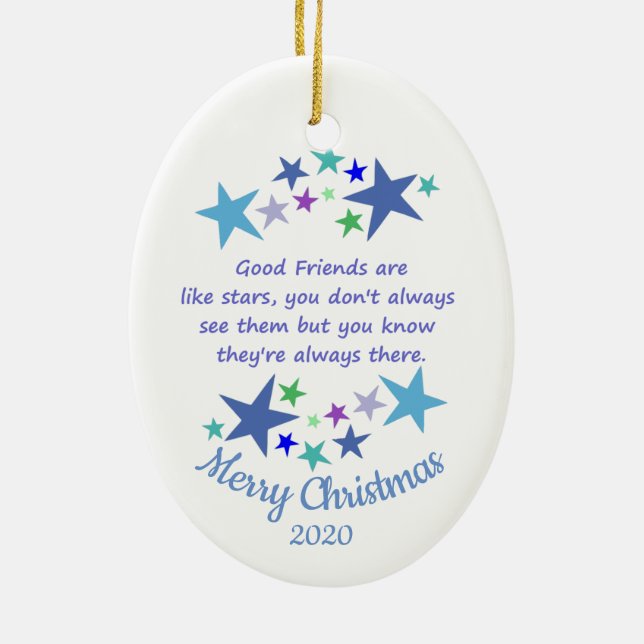 Custom Dated Christmas Good Friends Like Stars Ceramic Tree Decoration (Back)
