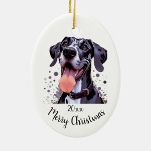 Custom Dated Christmas Great Dane Dog Pet Animal Ceramic Tree Decoration