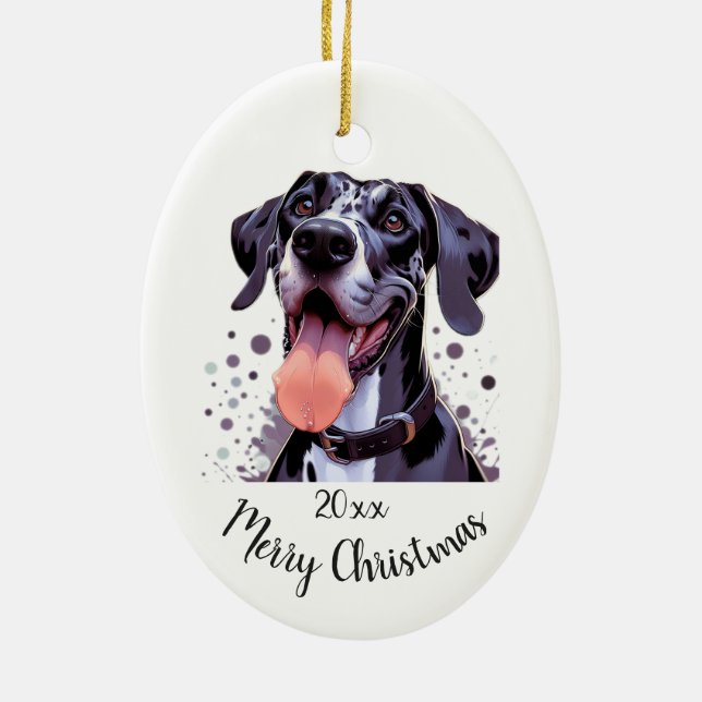 Custom Dated Christmas Great Dane Dog Pet Animal Ceramic Tree Decoration (Back)