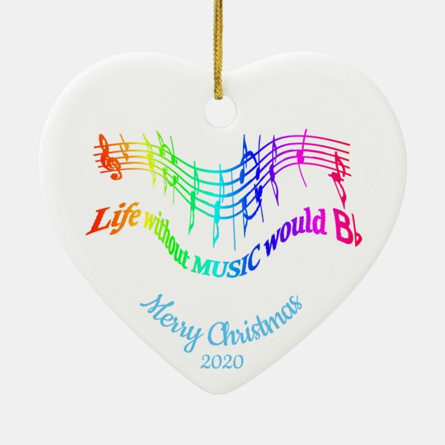 Custom Dated Christmas Inspirational Music Quote Ceramic Tree Decoration (Back)
