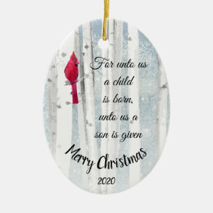 Custom Dated Christmas Isaiah 9:6 A Child is Born Ceramic Tree Decoration