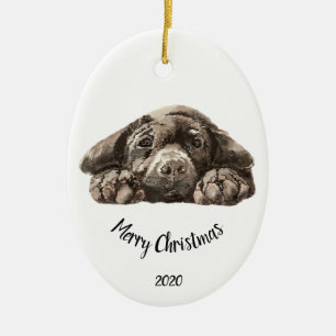 Custom Dated Christmas  Labrador Retriever Ceramic Tree Decoration