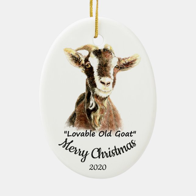 Custom Dated Christmas Loveable Old Goat Fun Ceramic Tree Decoration (Back)