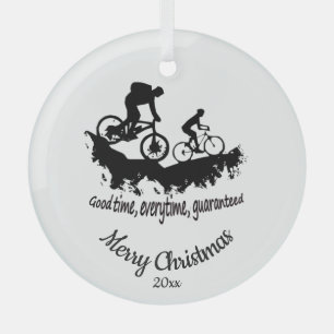 Custom Dated Christmas Mountain Biking Quote  Meta Glass Tree Decoration