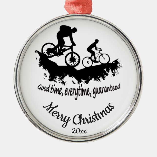 Custom Dated Christmas Mountain Biking Quote  Metal Tree Decoration (Front)