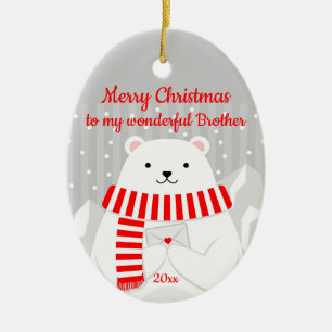 Custom Dated Christmas Polar Bear Cute Brother  Ceramic Tree Decoration