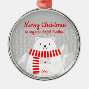 Custom Dated Christmas Polar Bear Cute Brother Metal Tree Decoration