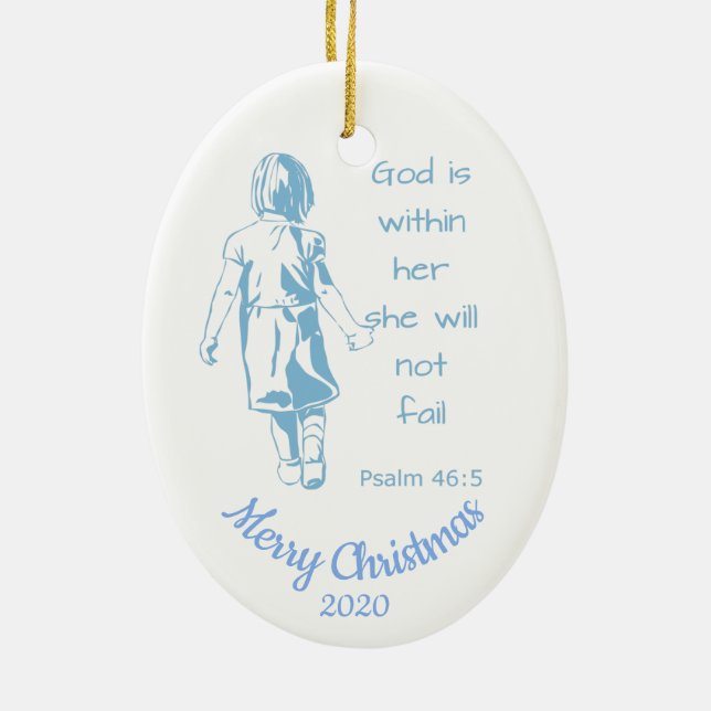 Custom Dated Christmas Scripture Female Encourage Ceramic Tree Decoration (Back)