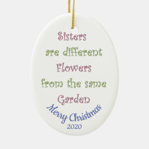 Custom Dated Christmas Sisters Love Quote Ceramic Tree Decoration