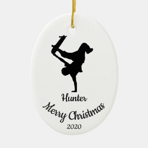 Custom Dated Christmas Skateboard Ceramic Tree Decoration