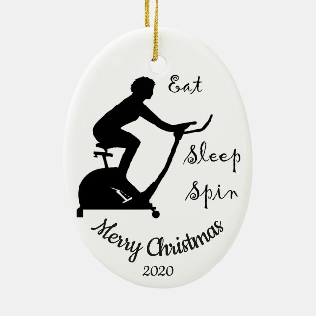 Custom Dated Christmas Spinning class, cycle Ceramic Tree Decoration (Back)