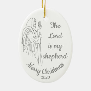Custom Dated Christmas The Lord is my Shepherd Ceramic Tree Decoration