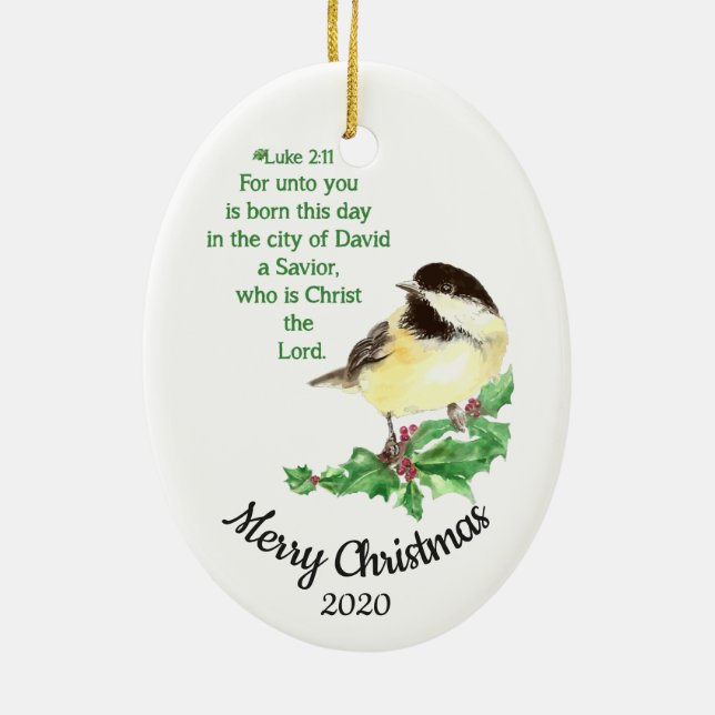 Custom Dated Christmas Verse Luke 2:11 Ceramic Tree Decoration (Back)