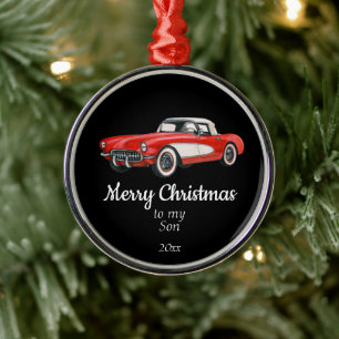 Custom Dated Christmas Vintage Car Son Ceramic Orn Metal Tree Decoration