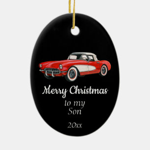 Custom Dated Christmas Vintage Car Son Ceramic Tree Decoration