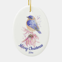 Custom Dated Christmas Watercolor Bluebird Bird