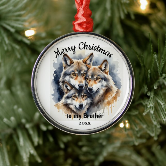 Custom Dated Christmas Wolf Animal Brother Metal Tree Decoration (Tree)