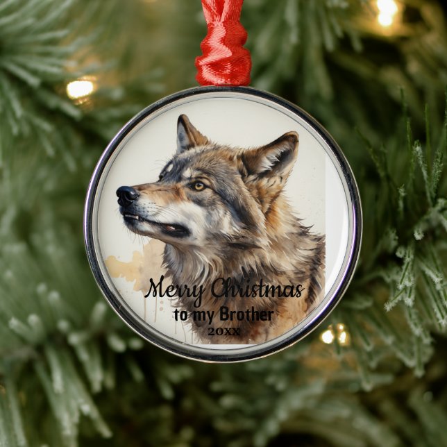 Custom Dated Christmas Wolf Animal Brother Metal Tree Decoration (Tree)