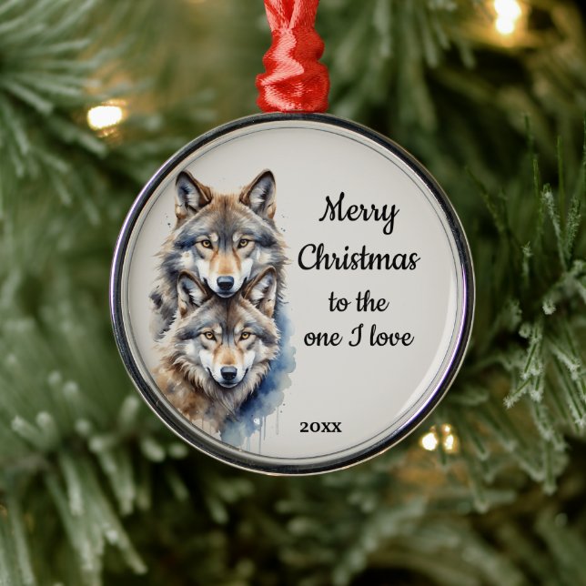 Custom Dated Christmas Wolf One I Love Metal Tree Decoration (Tree)