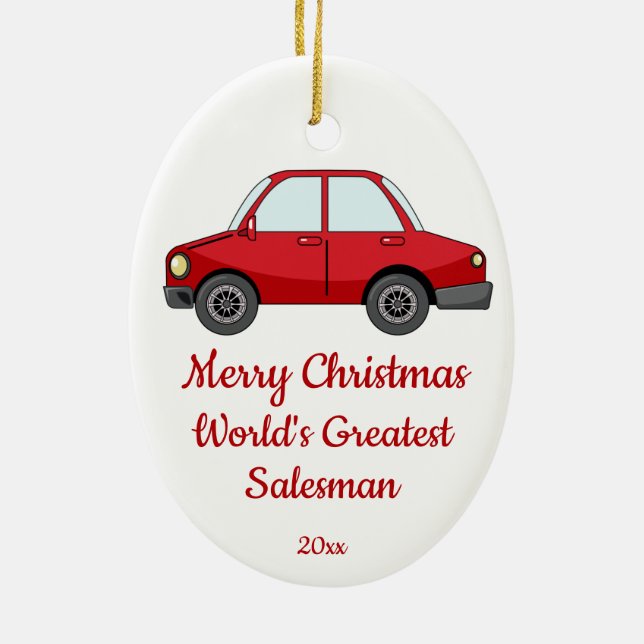 Custom Dated Christmas World's Greatest Salesman Ceramic Tree Decoration (Back)