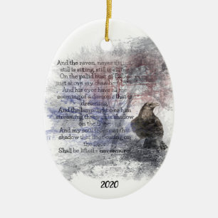 Custom Dated Edgar Allan Poe The Raven Poem Art Ceramic Tree Decoration
