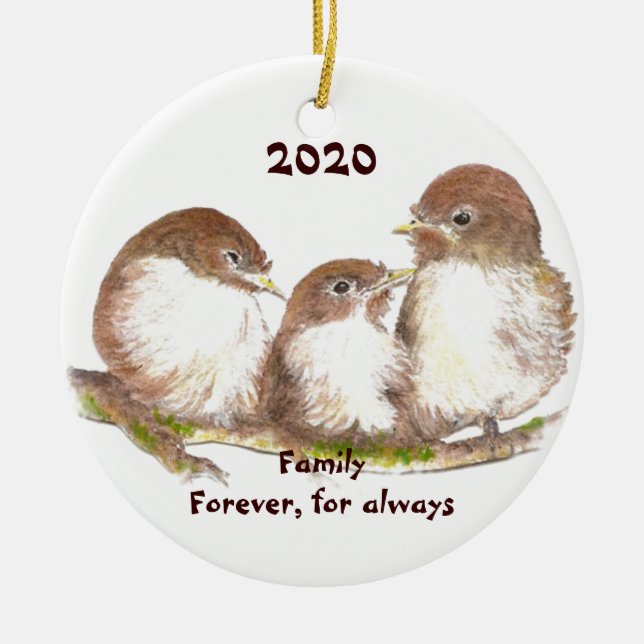 Custom Dated Family Forever cute Bird Family Ceramic Tree Decoration (Front)