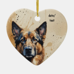 Custom Dated German Shepherd, Dog Pet, Animal Ceramic Tree Decoration