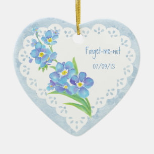 Custom Dated Name Forget-me-not Watercolor Flower Ceramic Tree Decoration