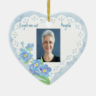 Custom Dated Name Forget-me-not Watercolor Flower Ceramic Tree Decoration