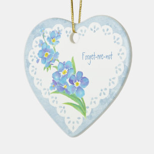 Custom Dated Name Forget-me-not Watercolor Flower Ceramic Tree Decoration