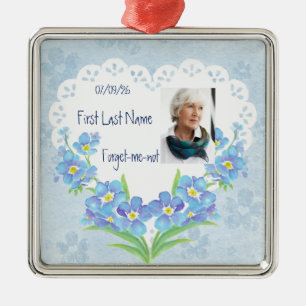 Custom Dated Name Forget-me-not Watercolor Flower Metal Tree Decoration