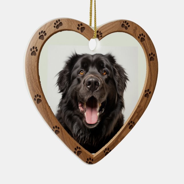 Custom Dated Name Photo Polished Wood Heart Ceramic Tree Decoration (Right)