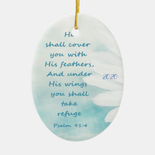 Custom Dated Psalm 91:4 Under His Wings Refuge Ceramic Tree Decoration