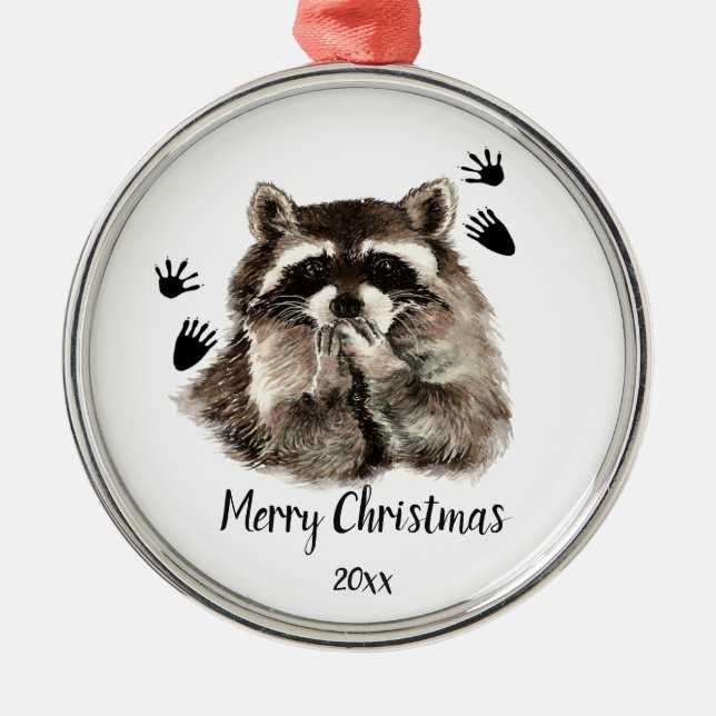 Custom Dated Racoon Blowing Kisses, Love Animals Metal Tree Decoration (Front)