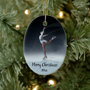 Custom Dated Skating Skater Skate Christmas  Ceramic Tree Decoration