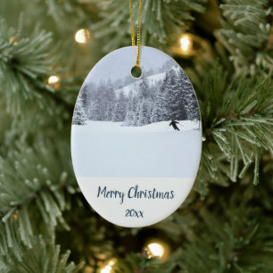 Custom Dated Snow Skiing Skier Winter Sports  Ceramic Tree Decoration