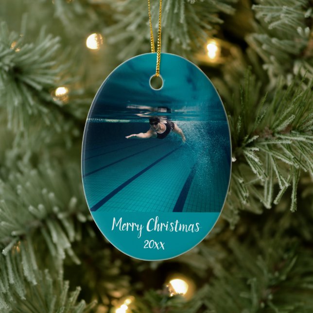 Custom Dated Swimming Swimmer Swim Christmas  Ceramic Tree Decoration (Tree)
