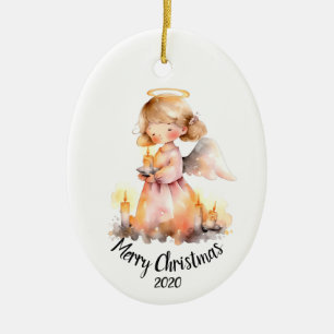 Custom Dated Vintage Christmas Angel  Ceramic Tree Decoration