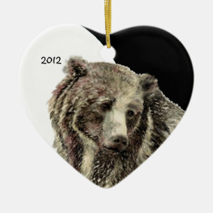 Custom Dated Watercolor Grizzly Bear Animal Ceramic Tree Decoration