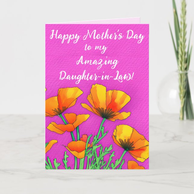 Custom Daughter-in-Law Poppy Pink Mothers Day  Holiday Card (Front)