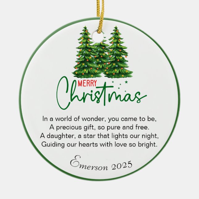Custom Daughter Poem Christmas Ceramic Tree Decoration (Front)