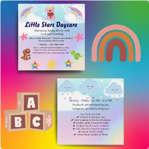 Custom Daycare Business Card Cute Pastel Rainbow