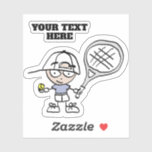 Custom decal sticker with cute tennis cartoon<br><div class="desc">Custom cut-out decal sticker with cute tennis cartoon. Personalise your belongings. Boy tennis player with big racket and tennis ball. Back to school supplies for kids.</div>